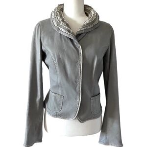ELIE TAHARI Gray Leather Jacket